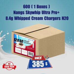 600 (1 Box) Nangs Skywhip Ultra Pro+ 8.4g Whipped Cream Chargers N20